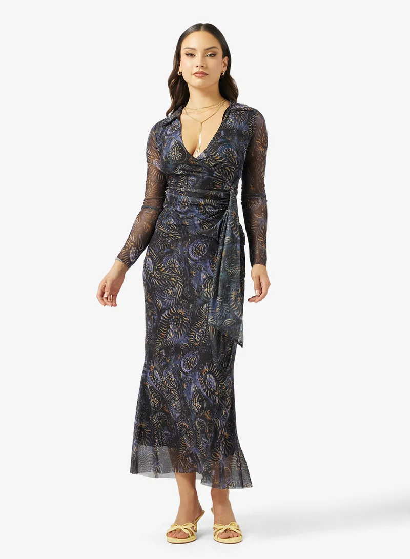 Ginger Paisely Print Wrap Top & A Line Skirt Set